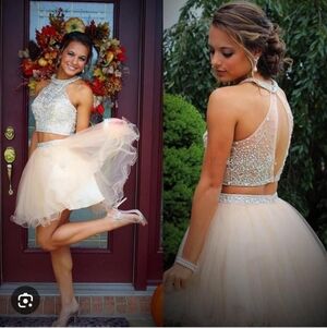 Sequin Hearts 💕 Pink Blush Lace Crop Top and Skirt Prom Set